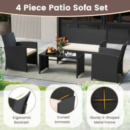 Costway 4PCS Patio Rattan Conversation Set Wicker Loveseat Armchairs w/Cushion - thumbnail 8