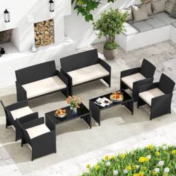Costway 4PCS Patio Rattan Conversation Set Wicker Loveseat Armchairs w/Cushion - thumbnail 3