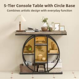 HOMCOM Industrial Console Table, Hallway Table with Storage Shelves in Brown - Size: 100 cm - thumbnail 4
