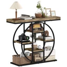 HOMCOM Industrial Console Table, Hallway Table with Storage Shelves in Brown - Size: 100 cm - thumbnail 2