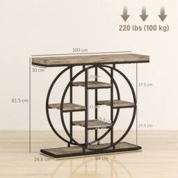 HOMCOM Industrial Console Table, Hallway Table with Storage Shelves in Brown - Size: 100 cm - thumbnail 3