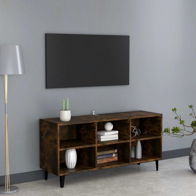 Berkfield Home TV Cabinet with Metal Legs Smoked Oak 103.5x30x50 cm in Brown - image 1