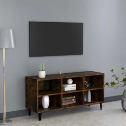 Berkfield Home TV Cabinet with Metal Legs Smoked Oak 103.5x30x50 cm in Brown - thumbnail 1
