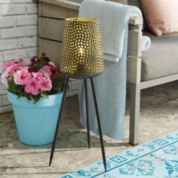 mysmartbuy USB Rechargeable Beehive Tripod Lamp - 15 Lumen Weatherproof Cordless Indoor or Outdoor Home Garden LED Light with Timer in Bronze