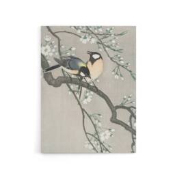 "Artery8 Tits On Blooming Cherry Branch Canvas Wall Art Print Ohara Koson in Grey - Size: W18"" x H24""" - thumbnail 1
