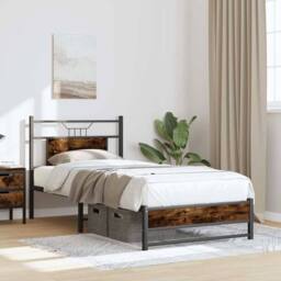 Berkfield Home Decorative Bed Frame without Mattress Smoked Oak 90x200 cm Engine in Brown - thumbnail 4