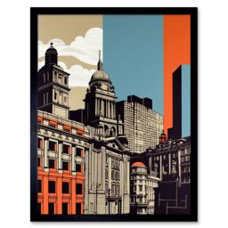 "Artery8 Wall Art Print Leeds Modern Colour Block Cityscape Art Framed in Black - Size: W12"" x H16""" - thumbnail 1