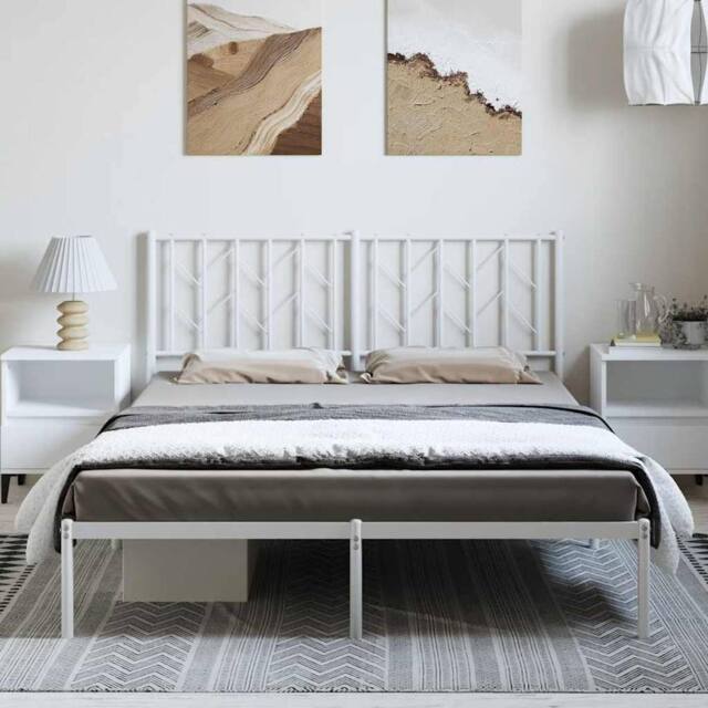 Berkfield Home Metal Bed Frame without Mattress with Headboard White 193x203cm - Size: 193x203 cm - image 1