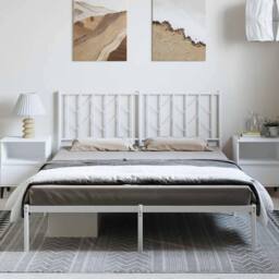 Berkfield Home Metal Bed Frame without Mattress with Headboard White 193x203cm - Size: 193x203 cm - thumbnail 1