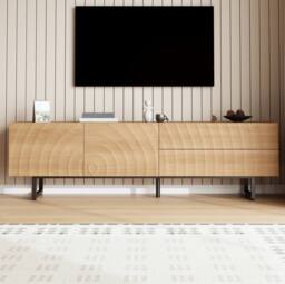 STILVORA TV Stand with 2 Doors & 2 Drawers in Natural - thumbnail 3