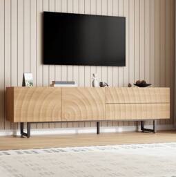 STILVORA TV Stand with 2 Doors & 2 Drawers in Natural - thumbnail 1
