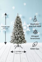 Neo 7ft Flocked Snow Effect Spruce Fir Tree Artificial Christmas Tree Xmas in Bottle Green - thumbnail 2