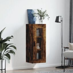 Berkfield Home Wall Mounted Cabinet Smoked Oak 34.5x34x90 cm in Brown - thumbnail 3