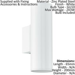 Loops 2 PACK IP44 Outdoor Wall Light White Up & Down Light 2x 3W GU10 Porch Lamp - thumbnail 2