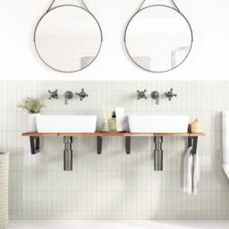 Berkfield Home Basin Shelf Wall Mounted Steel & Solid Wood Acacia in Brown - thumbnail 3