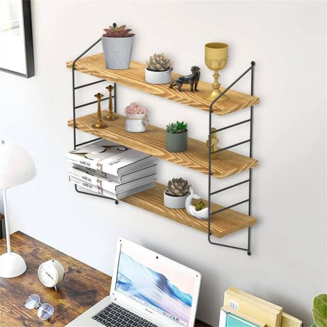 EONLION Light Brown 3-Tier Wall Mounted Floating Shelves Wall Shelf - Size: 100 cm - image 1