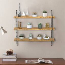 EONLION Light Brown 3-Tier Wall Mounted Floating Shelves Wall Shelf - Size: 100 cm - thumbnail 4