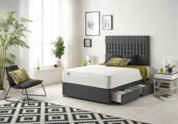 Somnior Galaxy Sprung Memory Foam 2 Drawer Divan Bed with Upholstered Headboard Tweed Fabric in Charcoal - Size: Small Double - thumbnail 2