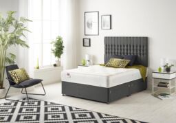 Somnior Galaxy Sprung Memory Foam 2 Drawer Divan Bed with Upholstered Headboard Tweed Fabric in Charcoal - Size: Small Double - thumbnail 3