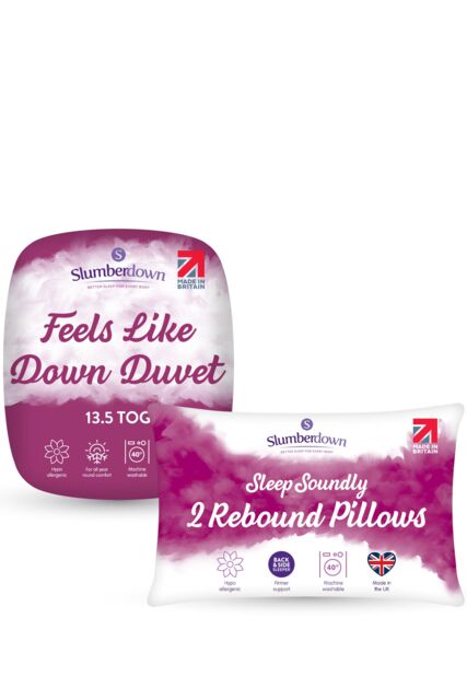 Slumberdown Feels Like Down 13.5 Tog Duvet with 2 Rebound Pillows in White - Size: Super King - image 1