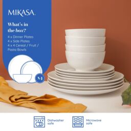 Mikasa 12 Piece 'Chalk' Porcelain Dinner Set, White, Gift Boxed in White - thumbnail 8