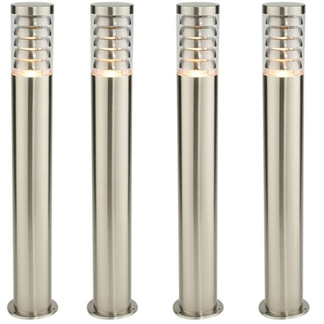 Loops 4 PACK Outdoor Garden Bollard Light 80cm Brushed Steel 9W Outside Lamp Post IP44 in Metallics - image 1