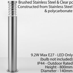 Loops 4 PACK Outdoor Garden Bollard Light 80cm Brushed Steel 9W Outside Lamp Post IP44 in Metallics - thumbnail 3
