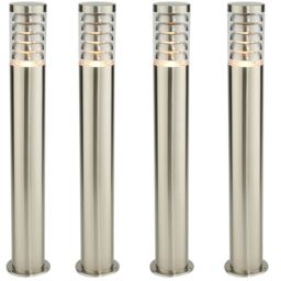 Loops 4 PACK Outdoor Garden Bollard Light 80cm Brushed Steel 9W Outside Lamp Post IP44 in Metallics