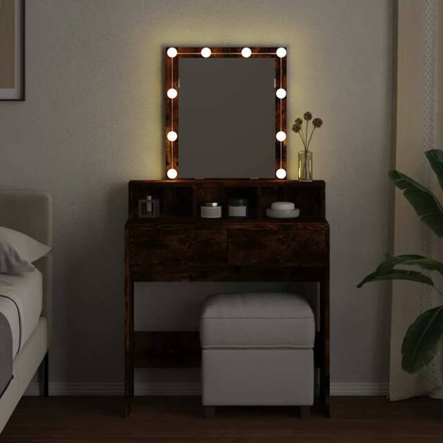 Berkfield Home Beautiful Dressing Table with LED Smoked Oak 80x41x144.5 cm in Brown - image 1