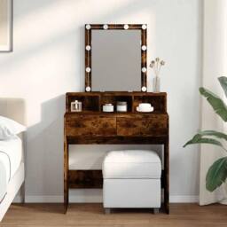 Berkfield Home Beautiful Dressing Table with LED Smoked Oak 80x41x144.5 cm in Brown - thumbnail 2