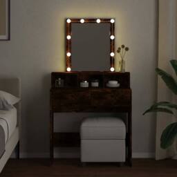 Berkfield Home Beautiful Dressing Table with LED Smoked Oak 80x41x144.5 cm in Brown - thumbnail 1