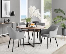 FurnitureboxUK Adley Brown Wood Storage Dining Table & 4 Calla Black Leg Chairs in Grey - thumbnail 1