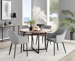 FurnitureboxUK Adley Brown Wood Storage Dining Table & 4 Calla Black Leg Chairs in Grey