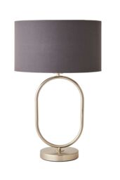 ValueLights Antonia Fabric Drum Lamp Shade Brushed Chrome Oval Table Lamp in Charcoal - thumbnail 6