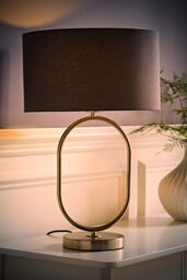 ValueLights Antonia Fabric Drum Lamp Shade Brushed Chrome Oval Table Lamp in Charcoal - thumbnail 2