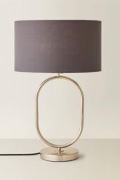 ValueLights Antonia Fabric Drum Lamp Shade Brushed Chrome Oval Table Lamp in Charcoal - thumbnail 3