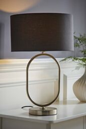 ValueLights Antonia Fabric Drum Lamp Shade Brushed Chrome Oval Table Lamp in Charcoal