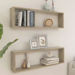 Berkfield Home Wall Cube Shelf 2 pcs Sonoma Oak 100x15x30 cm Engineered Wood in Brown - Size: 100 x 15 x 30 cm