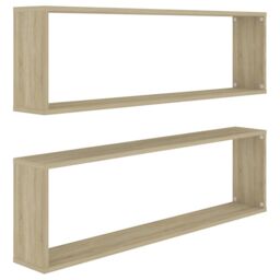 Berkfield Home Wall Cube Shelf 2 pcs Sonoma Oak 100x15x30 cm Engineered Wood in Brown - Size: 100 x 15 x 30 cm - thumbnail 2