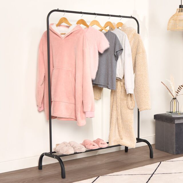 OHS Heavy Duty Clothes Rail Display Hanging Stand with Shoe Rack in Black - image 1