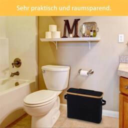 Nordara Bamboo Toilet Paper Basket Bathroom Storage in Black - thumbnail 5