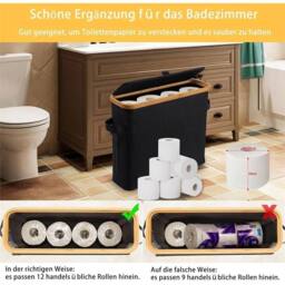 Nordara Bamboo Toilet Paper Basket Bathroom Storage in Black - thumbnail 3
