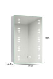 Living and Home Vertical Strip LED Anti-Fog Bathroom Mirror Cabinet with Sensor Switch and Clock in Silver - thumbnail 4