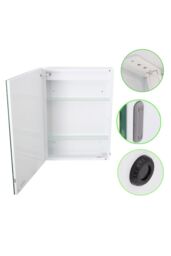 Living and Home Vertical Strip LED Anti-Fog Bathroom Mirror Cabinet with Sensor Switch and Clock in Silver - thumbnail 6