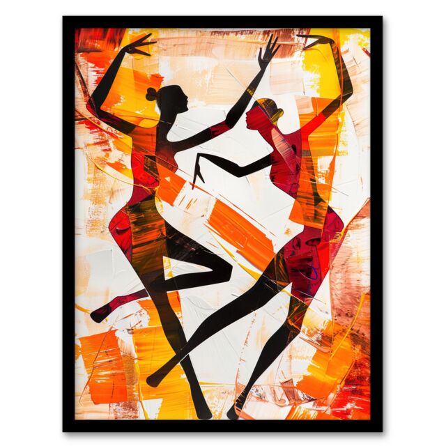 "Artery8 Two Dancers in Abstract Artwork Red Orange Bold Framed Art Print - Size: W12"" x H16""" - image 1