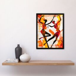 "Artery8 Two Dancers in Abstract Artwork Red Orange Bold Framed Art Print - Size: W12"" x H16""" - thumbnail 4