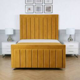 Living Comfort Bedz Elara Plush Velvet Upholstered Bed Slatted Base with 48Inch Headboard in Mustard - Size: Double - thumbnail 2