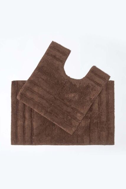 Homescapes Spa Supreme Luxury Bath Mat & Pedestal Set in Brown - image 1