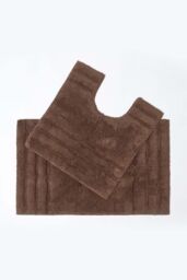 Homescapes Spa Supreme Luxury Bath Mat & Pedestal Set in Brown