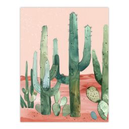 "Artery8 Saguaro Cactus Pink Mexican Desert Landscape Wall Art Print - Size: W18"" x H24""" - thumbnail 1